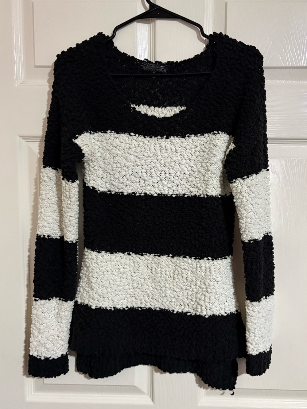 Almost Famous Black and White Striped Popcorn Knit Sweater